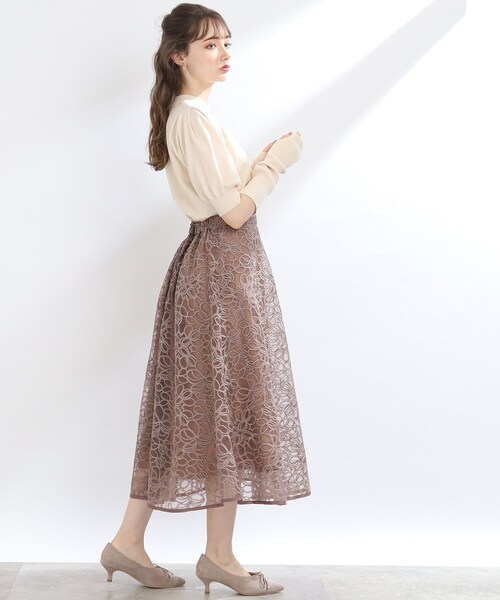 couture brooch（クチュールブローチ）の「◆【秋冬新作/大人フェミニン】コード刺繍フレアースカート（スカート・レディース・ブラック系/ブラウン系その他2・40/38/42）」の5枚目の写真