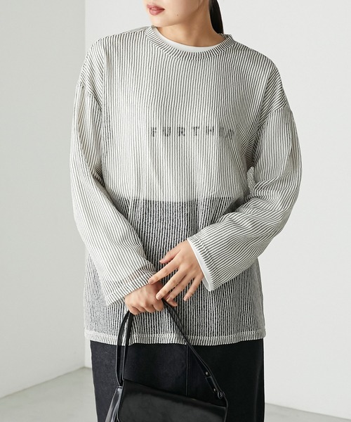 forksy.(フォルクシー)の「【forksy.】シアーストライププルオーバー(Tシャツ/カットソー・レディース・グレー/アイボリー/ブラック・FREE)」の4枚目の写真