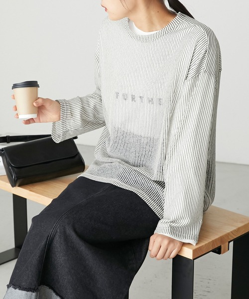 forksy.(フォルクシー)の「【forksy.】シアーストライププルオーバー(Tシャツ/カットソー・レディース・グレー/アイボリー/ブラック・FREE)」の10枚目の写真