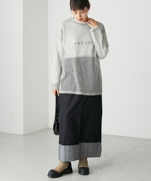 forksy.(フォルクシー)の「【forksy.】シアーストライププルオーバー(Tシャツ/カットソー・レディース・グレー/アイボリー/ブラック・FREE)」の11枚目の写真