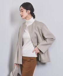 ユナイテッドアローズ ペプラム　ショートコート　ジャケットノーカラー　グレー UNITED ARROWS（ユナイテッドアローズ）の「ペプラム ショート