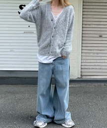 Chikashitsu +（チカシツプラス）の「【Chikashitsu +】bookle hairly cardigan / 【チカシツプラス】バックルヘアリー長袖カーディガン（カーディガン/ボレロ）」