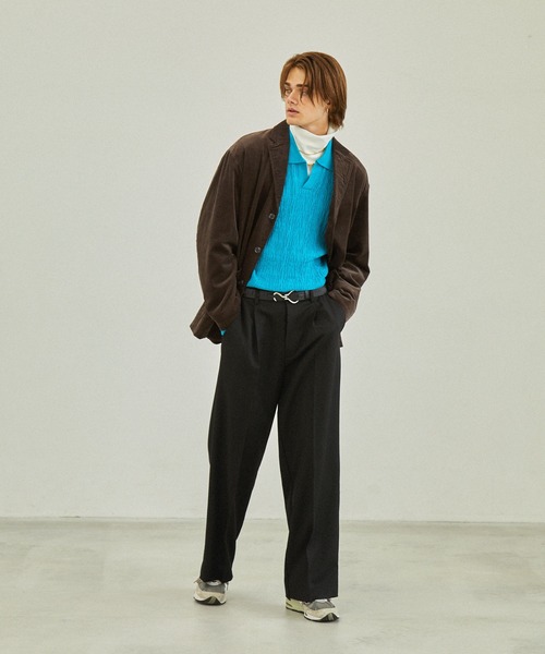 EMMA CLOTHES（エマクローズ）の「TR綾ストレッチ タックセミワイドストレートスラックスパンツ EMMA CLOTHES（スラックス・メンズ・グレイッシュベージュ/ブラック/ブルー/グレー系/ダークグレー・S/M/L）」の11枚目の写真