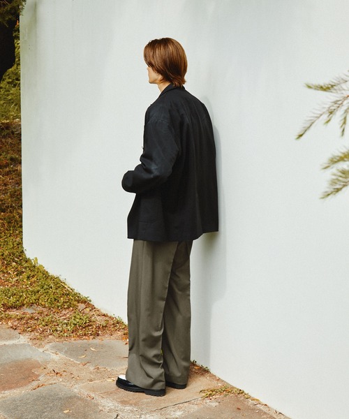 EMMA CLOTHES（エマクローズ）の「TR綾ストレッチ タックセミワイドストレートスラックスパンツ EMMA CLOTHES（スラックス・メンズ・グレイッシュベージュ/ブラック/ブルー/グレー系/ダークグレー・S/M/L）」の15枚目の写真