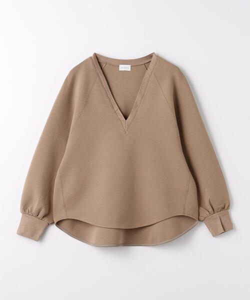 グリーンレーベルリラクシング】レーヨン Vネック リブカットソー 五分