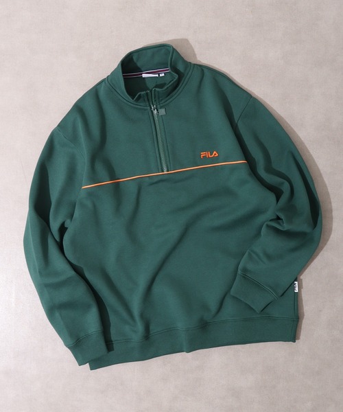 FILA（フィラ）の「FILA 裏起毛パイピングハーフジップ（スウェット・メンズ・グリーン/ネイビー・M/L）」の2枚目の写真