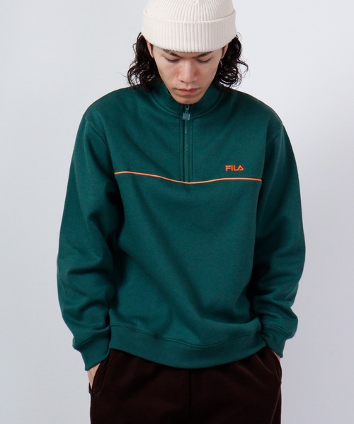 FILA（フィラ）の「FILA 裏起毛パイピングハーフジップ（スウェット・メンズ・グリーン/ネイビー・M/L）」の4枚目の写真