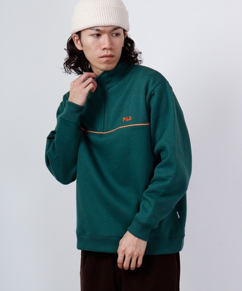 FILA（フィラ）の「FILA 裏起毛パイピングハーフジップ（スウェット・メンズ・グリーン/ネイビー・M/L）」の5枚目の写真