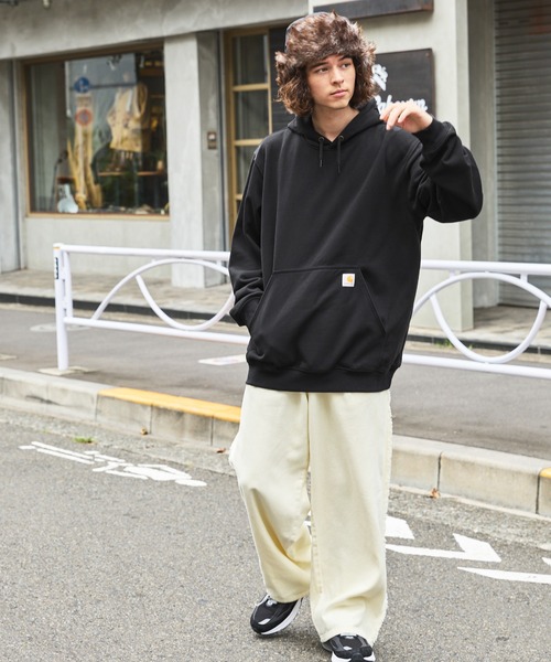 Carhartt（カーハート）の「Carhartt /ルーズフィットミッドウエイトプルパーカー（パーカー・メンズ・ブラック/ネイビー/オレンジ/チャコールグレー/ライトグレー系1/ブラック系1/イエロー/ヘザーグレー・XL/L/S/M）」の13枚目の写真