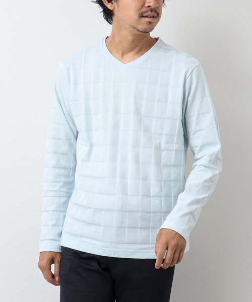 Stutostein Nolley's（シュテットシュタインノーリーズ）の「幾何学リンクス長袖Tシャツ（Tシャツ/カットソー・メンズ・チャコールグレー/ホワイト/ライトグレー/ライトブルー・L/M/S/XL）」の4枚目の写真