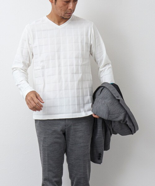 Stutostein Nolley's（シュテットシュタインノーリーズ）の「幾何学リンクス長袖Tシャツ（Tシャツ/カットソー・メンズ・チャコールグレー/ホワイト/ライトグレー/ライトブルー・L/M/S/XL）」の6枚目の写真