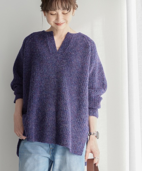 AMERICAN HOLIC（アメリカンホリック）の「ミックスヤーンカフタンニットプルオーバー（ニット/セーター・レディース・イエロー/ダークグレー/レッド/ベージュ/パープル・L/M）」の4枚目の写真