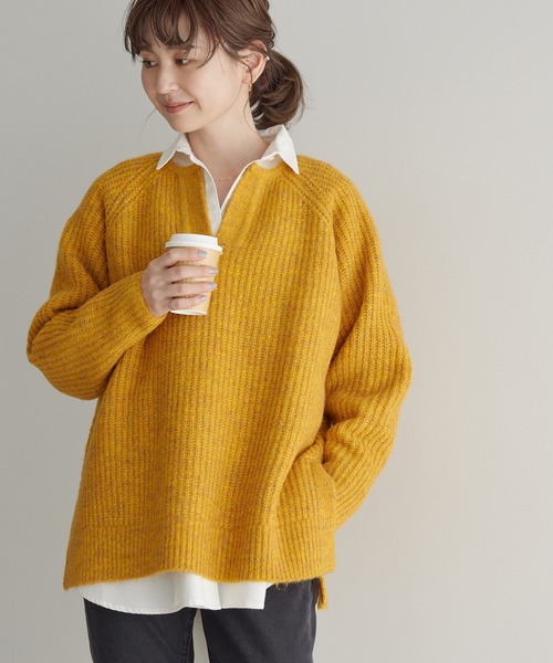 AMERICAN HOLIC（アメリカンホリック）の「ミックスヤーンカフタンニットプルオーバー（ニット/セーター・レディース・イエロー/ダークグレー/レッド/ベージュ/パープル・L/M）」の5枚目の写真