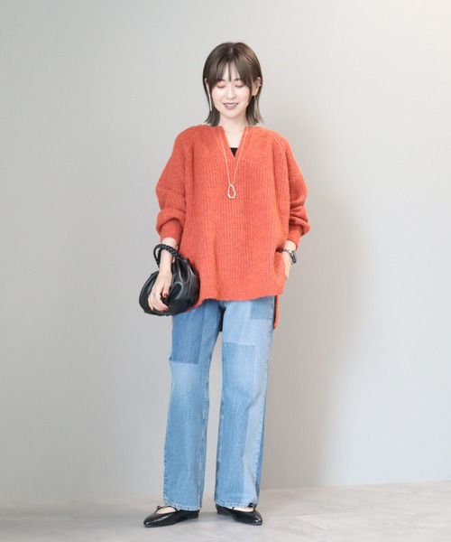 AMERICAN HOLIC（アメリカンホリック）の「ミックスヤーンカフタンニットプルオーバー（ニット/セーター・レディース・イエロー/ダークグレー/レッド/ベージュ/パープル・L/M）」の13枚目の写真