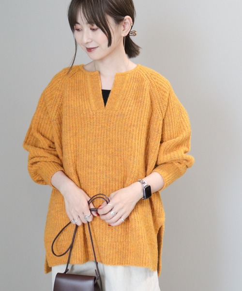 AMERICAN HOLIC（アメリカンホリック）の「ミックスヤーンカフタンニットプルオーバー（ニット/セーター・レディース・イエロー/ダークグレー/レッド/ベージュ/パープル・L/M）」の9枚目の写真