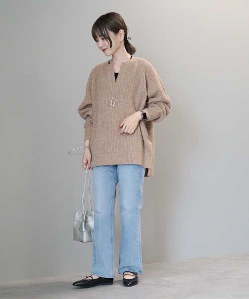 AMERICAN HOLIC（アメリカンホリック）の「ミックスヤーンカフタンニットプルオーバー（ニット/セーター・レディース・イエロー/ダークグレー/レッド/ベージュ/パープル・L/M）」の7枚目の写真