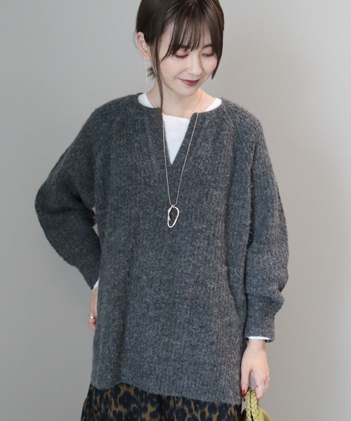 AMERICAN HOLIC（アメリカンホリック）の「ミックスヤーンカフタンニットプルオーバー（ニット/セーター・レディース・イエロー/ダークグレー/レッド/ベージュ/パープル・L/M）」の18枚目の写真