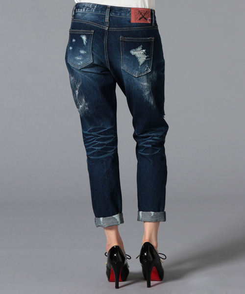 GUILD PRIME（ギルドプライム）の「【GUILD PRIME】WOMENS ダメージデニム（デニムパンツ・レディース・インディゴブルー・36/34）」の4枚目の写真