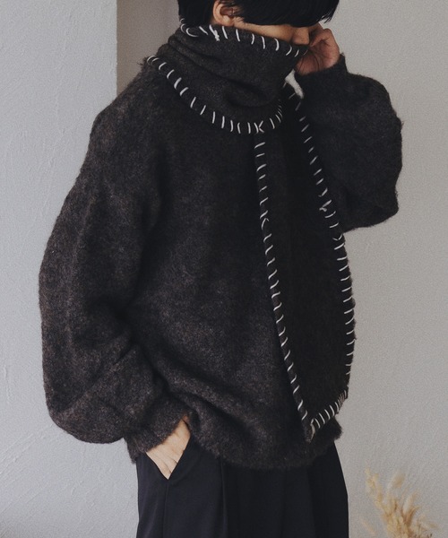 epnok（エプノック）の「ブークレメランジステッチニットマフラー（マフラー・メンズ・ブルー/カーキ/ブラウン・FREE）」の4枚目の写真