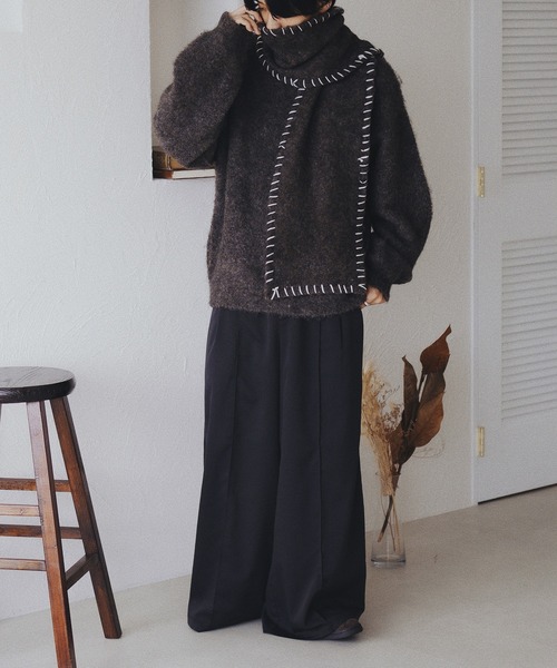 epnok（エプノック）の「ブークレメランジステッチニットマフラー（マフラー・メンズ・ブルー/カーキ/ブラウン・FREE）」の7枚目の写真