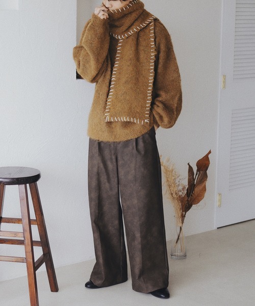 epnok（エプノック）の「ブークレメランジステッチニットマフラー（マフラー・メンズ・ブルー/カーキ/ブラウン・FREE）」の13枚目の写真