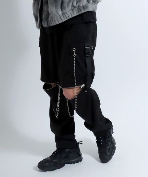 Salong hameu（サロン ハミュー）の「チェーン＆ジップ使いワイドカーゴパンツ メンズ レディース/サブカル系/病み系/量産系ファッション（カーゴパンツ・メンズ・ブラック/ホワイト・M/L）」の8枚目の写真