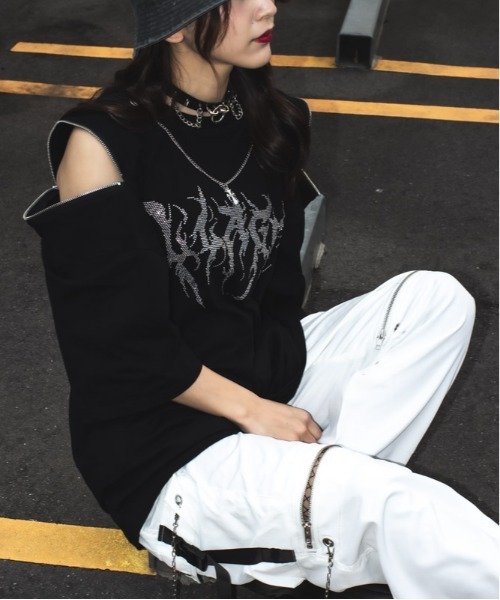 Salong hameu（サロン ハミュー）の「チェーン＆ジップ使いワイドカーゴパンツ メンズ レディース/サブカル系/病み系/量産系ファッション（カーゴパンツ・メンズ・ブラック/ホワイト・M/L）」の11枚目の写真