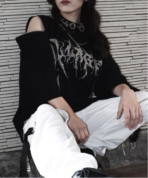 Salong hameu（サロン ハミュー）の「チェーン＆ジップ使いワイドカーゴパンツ メンズ レディース/サブカル系/病み系/量産系ファッション（カーゴパンツ・メンズ・ブラック/ホワイト・M/L）」の12枚目の写真