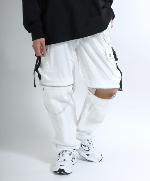 Salong hameu（サロン ハミュー）の「チェーン＆ジップ使いワイドカーゴパンツ メンズ レディース/サブカル系/病み系/量産系ファッション（カーゴパンツ・メンズ・ブラック/ホワイト・M/L）」の19枚目の写真
