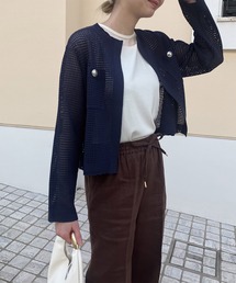 audrey and john wad（オードリーアンドジョンワッド）の「【Audrey and John Wad】透かし編みニットジャケット-手洗い可-（カーディガン/ボレロ）」