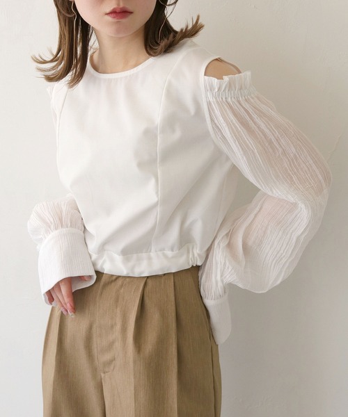 CLEIO(クレイオ)の「【CLEIO】袖ボリューム肩開きバックリボンブラウス/SLEEVE VOLUME BLOUSE/980-11614(シャツ/ブラウス・レディース・ブラック/ホワイト・FREE)」の6枚目の写真