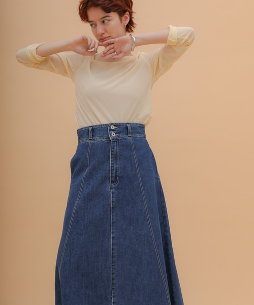 select MOCA(セレクトモカ)の「スラブデニムロングフレアスカート(デニムスカート・レディース・ライトブルー/インディゴブルー・LARGE/MEDIUM)」の10枚目の写真