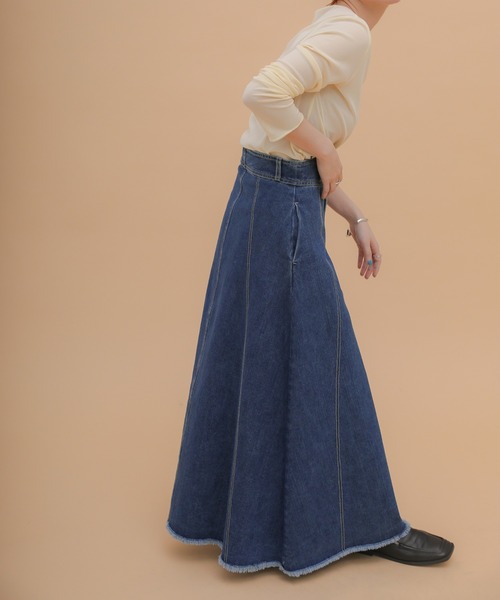 スラブデニムロングフレアスカート（デニムスカート）｜select MOCA