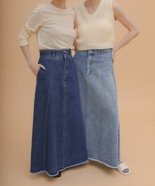 スラブデニムロングフレアスカート（デニムスカート）｜select MOCA