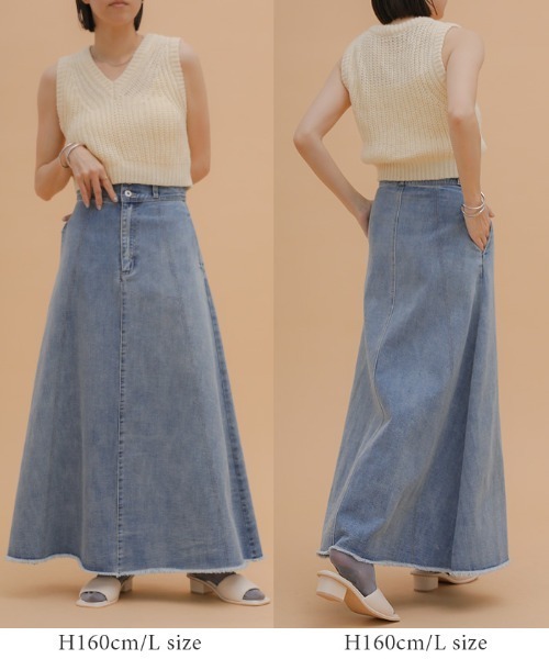 スラブデニムロングフレアスカート（デニムスカート）｜select MOCA
