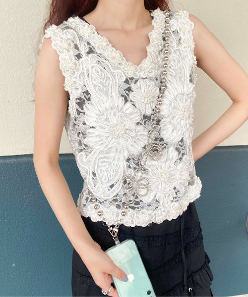 Casselini（キャセリーニ）の「Casselini(キャセリーニ)フラワービーズモバイルショルダー（スマホグッズ・レディース・ピンク/ホワイト/シルバー・FREE）」の15枚目の写真