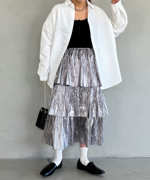 un+frame（アンフレーム）の「metallic tiered skirt /メタリックティアードカンカンロング丈スカート（スカート・レディース・ブラック/シルバー・FREE）」の9枚目の写真