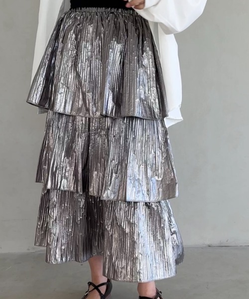 un+frame（アンフレーム）の「metallic tiered skirt /メタリックティアードカンカンロング丈スカート（スカート・レディース・ブラック/シルバー・FREE）」の20枚目の写真