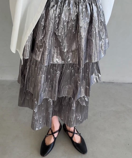 un+frame（アンフレーム）の「metallic tiered skirt /メタリックティアードカンカンロング丈スカート（スカート・レディース・ブラック/シルバー・FREE）」の21枚目の写真