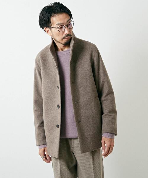 MEN'S MELROSE（メンズメルローズ）の「ラムブレンドビーバー＆ウーレットスタンドカラーハーフコート（その他アウター・メンズ・ライトブラウン/ライトグレー/ネイビー・2/3/4）」の2枚目の写真