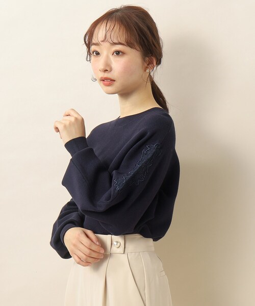 index（インデックス）の「◇フラワーシアー刺繍スリーブニット【洗濯