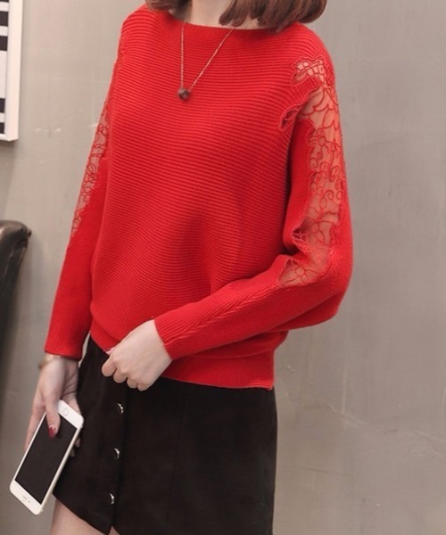 Miniministore(ミニミニストア)の「ドルマンニットトップス ボートネック上品(ニット/セーター・レディース・ブラック/ベージュ/グレー/レッド/カーキ・FREE)」の5枚目の写真