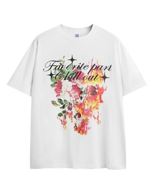 Ressaca(レサーカ)の「オーバーサイズ メッセージ&ファイヤーフラワーグラフィックプリントTシャツ(Tシャツ/カットソー・メンズ・ブラック/ホワイト・XL/L/M)」の8枚目の写真