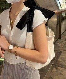 LADY LIKE | 持ち手リボンキャンバスミニバッグ(ハンドバッグ)