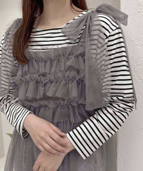apres jour clair(アプレジュールクレア)の「【apres jour clair】ハート刺繍ボーダーTシャツ【ZOZOTOWN限定アイテム】(Tシャツ/カットソー・レディース・ブラック/グレー/ピンク・フリー/X-LARGE)」の1枚目の写真