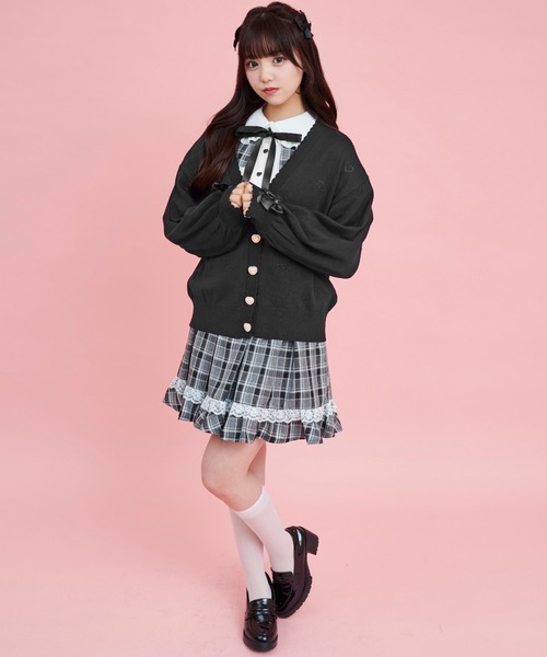 シークレットハニー Secret Honey フード付ハートモチーフニットカーディガン （ホワイト） フード付ハートモチーフニットカーディガン（カーディガン