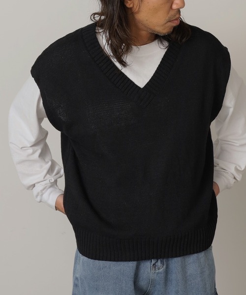 ROOPTOKYO（ループトウキョウ）の「Vネック ニットベスト（ベスト・メンズ・ブラック/アイボリー/ブラウン・L/M）」の9枚目の写真