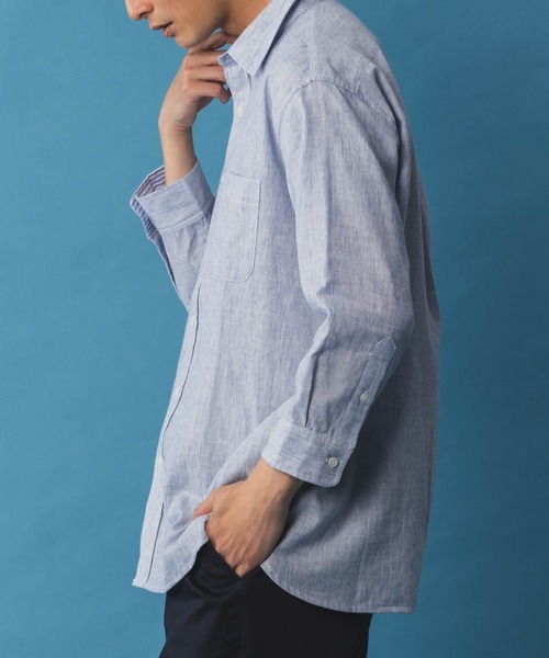 NAVY（ネイビー）の「NAVY リネン混7分袖シャツ（シャツ/ブラウス・メンズ・サックスブルー/ネイビー/ホワイト・S/M/L/XL/XXL）」の3枚目の写真