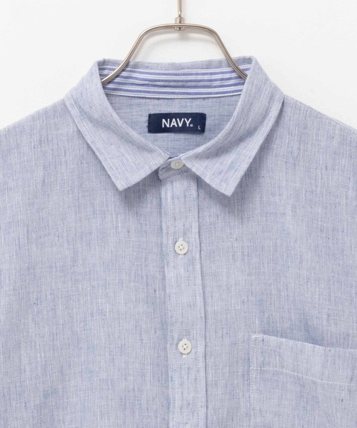 NAVY（ネイビー）の「NAVY リネン混7分袖シャツ（シャツ/ブラウス・メンズ・サックスブルー/ネイビー/ホワイト・S/M/L/XL/XXL）」の5枚目の写真