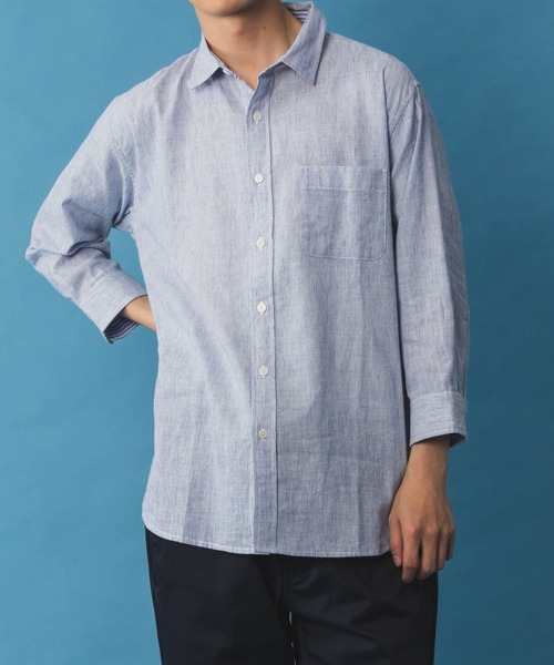 NAVY（ネイビー）の「NAVY リネン混7分袖シャツ（シャツ/ブラウス・メンズ・サックスブルー/ネイビー/ホワイト・S/M/L/XL/XXL）」の18枚目の写真